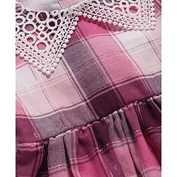 Babyhug Cotton Woven Full Sleeves Checkered Frock with Crochet Detailing - Pink