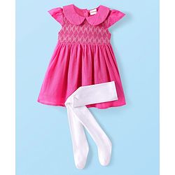 Babyhug Cotton Woven Sleeveless Frock With Aztec Print & Stockings - Dark Pink