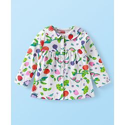 Babyhug Cotton Knit Full Sleeves Night Suit With Floral Print - White