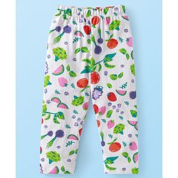 Babyhug Cotton Knit Full Sleeves Night Suit With Floral Print - White