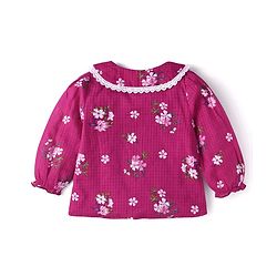 Babyhug Woven Full Sleeves Top with Floral Print & Peter Pan Collar - Dark Pink