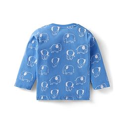 Babyhug Cotton Knit Full Sleeves Night Suit with Elephant Print - Blue