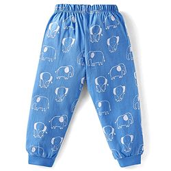 Babyhug Cotton Knit Full Sleeves Night Suit with Elephant Print - Blue