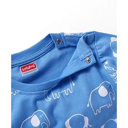 Babyhug Cotton Knit Full Sleeves Night Suit with Elephant Print - Blue