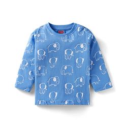 Babyhug Cotton Knit Full Sleeves Night Suit with Elephant Print - Blue