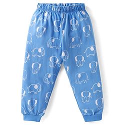 Babyhug Cotton Knit Full Sleeves Night Suit with Elephant Print - Blue