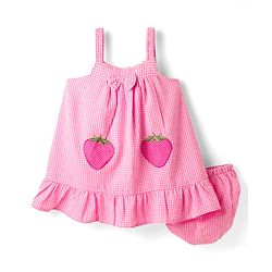Babyhug Cotton Woven Knee Length Checks Print Frock With Bloomers & Hat - Pink