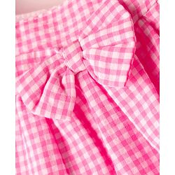 Babyhug Cotton Woven Knee Length Checks Print Frock With Bloomers & Hat - Pink