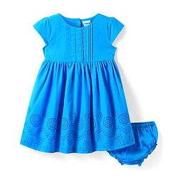 Babyhug Cotton Knit Cap Sleeves Solid Colour Frock With Bloomer - Blue