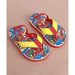 Cute Walk by Babyhug Slip on Flip Flops with  Comic Print - Red,blue and Yellow