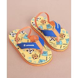 Cute Walk by Babyhug Flip Flops with Animal Print & Back Strap - Yellow