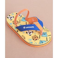 Cute Walk by Babyhug Flip Flops with Animal Print & Back Strap - Yellow