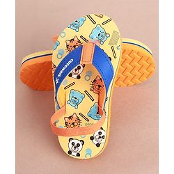Cute Walk by Babyhug Flip Flops with Animal Print & Back Strap - Yellow