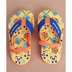 Cute Walk by Babyhug Flip Flops with Animal Print & Back Strap - Yellow