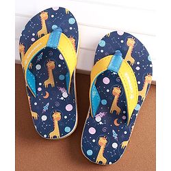Cute Walk by Babyhug Slip on Flip Flops with Giraffe Print & Space Theme - Navy Blue