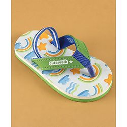 Cute Walk by Babyhug Flip Flops with Back Strap Closure & Star Print - Green