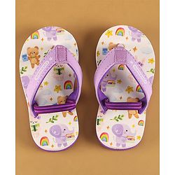 Cute Walk by Babyhug Flip Flops with Back Strap Closure & Elephant Print - Lilac