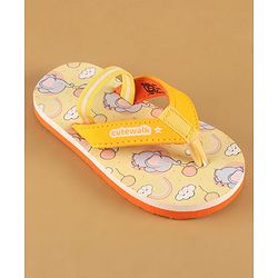 Cute Walk by Babyhug Flip Flops with Back Strap Closure & Elephant Print - Yellow