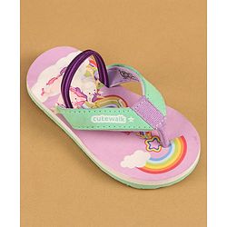 Cute Walk by Babyhug Flip Flops with Back Strap Closure & Unicorn Print - Green