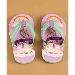Cute Walk by Babyhug Flip Flops with Back Strap Closure & Unicorn Print - Green