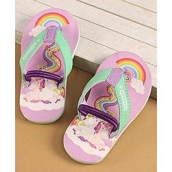 Cute Walk by Babyhug Flip Flops with Back Strap Closure & Unicorn Print - Green