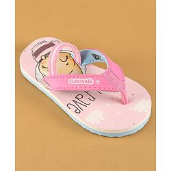 Cute Walk by Babyhug Flip Flops with Back Strap Closure & Fox Print - Pink