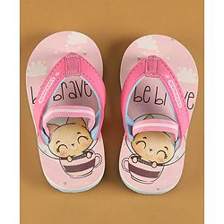 Cute Walk by Babyhug Flip Flops with Back Strap Closure & Fox Print - Pink