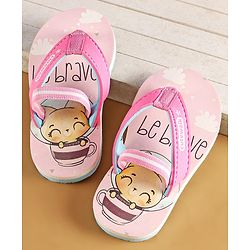 Cute Walk by Babyhug Flip Flops with Back Strap Closure & Fox Print - Pink