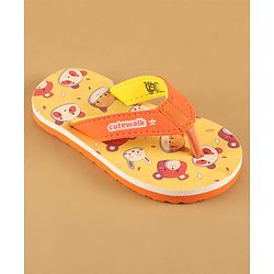 Cute Walk by Babyhug Slip On Flip Flops with Animal Print - Yellow
