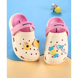 Cute Walk by Babyhug Clogs with Back Strap & Floral Paper Plane Applique - Pink