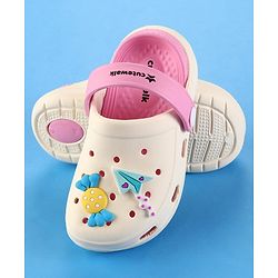 Cute Walk by Babyhug Clogs with Back Strap & Floral Paper Plane Applique - Pink
