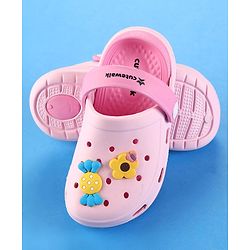 Cute Walk by Babyhug Clogs with Back Strap & Floral Applique - Pink