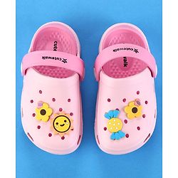 Cute Walk by Babyhug Clogs with Back Strap & Floral Applique - Pink