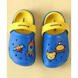 Cute Walk by Babyhug Clogs with Backstrap & Space Theme Applique - Blue