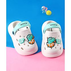 Cute Walk by Babyhug Clogs With Backstrap Closure Dino & Text Appliques - White
