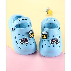 Cute Walk by Babyhug Clogs with Back Strap & Game On Applique - Light Blue
