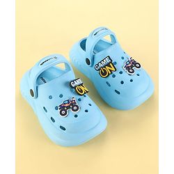 Cute Walk by Babyhug Clogs with Back Strap & Game On Applique - Light Blue