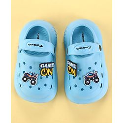 Cute Walk by Babyhug Clogs with Back Strap & Game On Applique - Light Blue