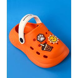 Cute Walk by Babyhug Clogs With Backstrap Closure Coffee Sun & Paw Appliques - Orange