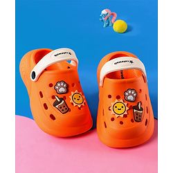 Cute Walk by Babyhug Clogs With Backstrap Closure Coffee Sun & Paw Appliques - Orange