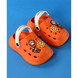 Cute Walk by Babyhug Clogs With Backstrap Closure Coffee Sun & Paw Appliques - Orange