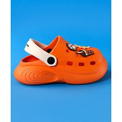 Cute Walk by Babyhug Clogs With Backstrap Closure Coffee Sun & Paw Appliques - Orange