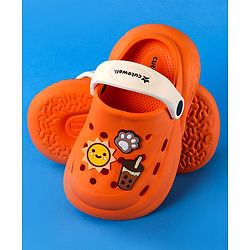 Cute Walk by Babyhug Clogs With Backstrap Closure Coffee Sun & Paw Appliques - Orange