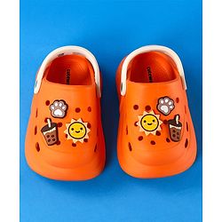 Cute Walk by Babyhug Clogs With Backstrap Closure Coffee Sun & Paw Appliques - Orange