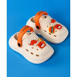 Cute Walk by Babyhug Clogs With Backstrap Closure Burger Lion & Dino Appliques - White