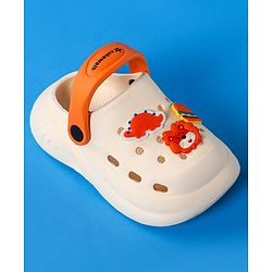 Cute Walk by Babyhug Clogs With Backstrap Closure Burger Lion & Dino Appliques - White
