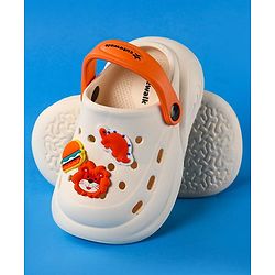 Cute Walk by Babyhug Clogs With Backstrap Closure Burger Lion & Dino Appliques - White