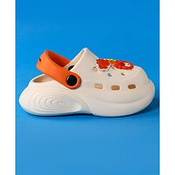 Cute Walk by Babyhug Clogs With Backstrap Closure Burger Lion & Dino Appliques - White