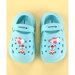 Cute Walk by Babyhug Clogs with Back Strap & Space Theme Applique - Light Blue
