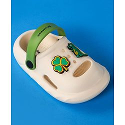 Cute Walk by Babyhug Clogs With Backstrap Closure Dino & Clover Appliques - White
